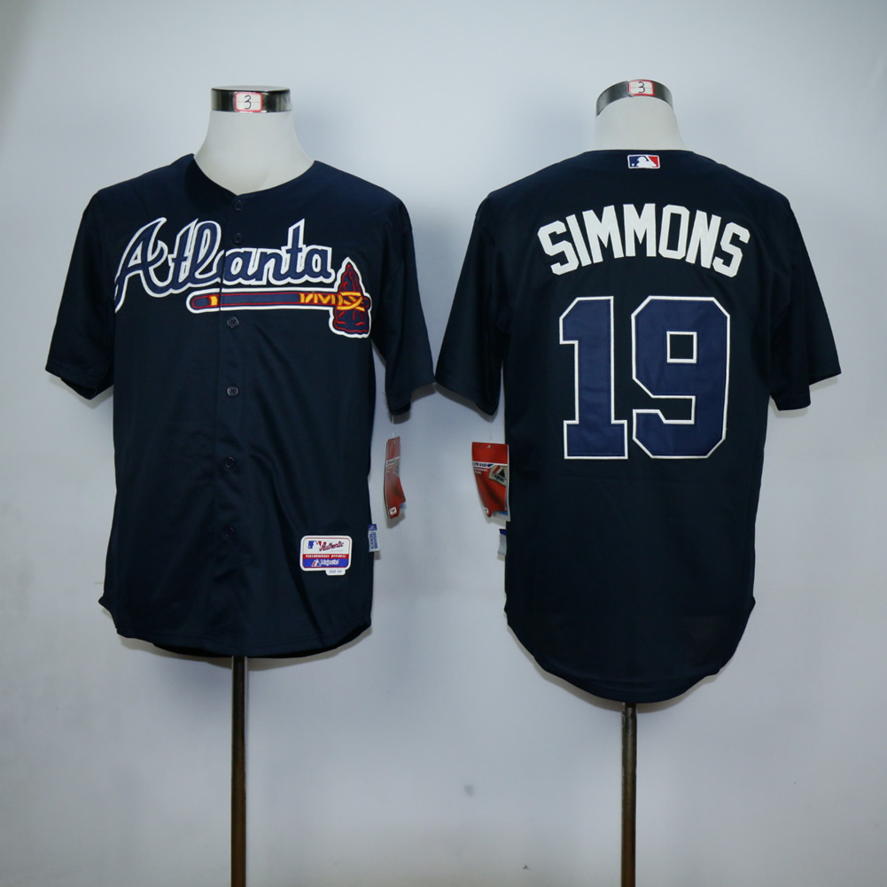 Men Atlanta Braves #19 Simmons Blue MLB Jerseys